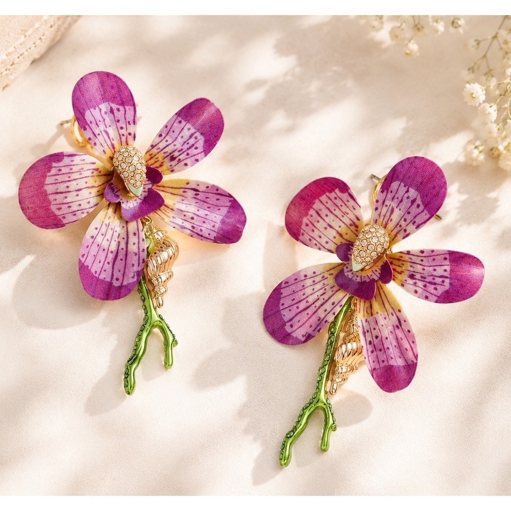 Betsey Johnson Mermaid Jewels Pink Orchid Coral Branch Statement Earrings - Picture 2 of 3